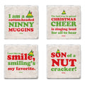 Four coasters with several fun quotes from the hit film Elf.