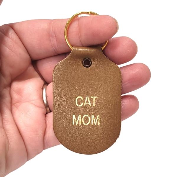 Leather Key Chain - Cat Mom