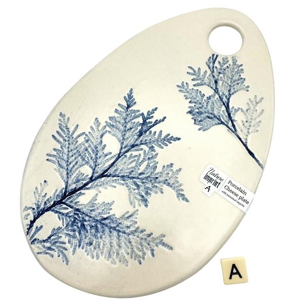 Ceramic Cheese Platter - Blue - Nature Imprint