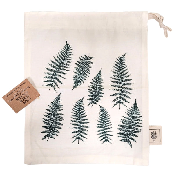 Reusable Fabric Produce/Gift Drawstring Bag - Ferns