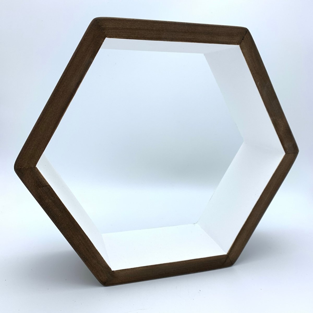 Floating Hexagon Shelf - Walnut & White - Wood Chip Decor
