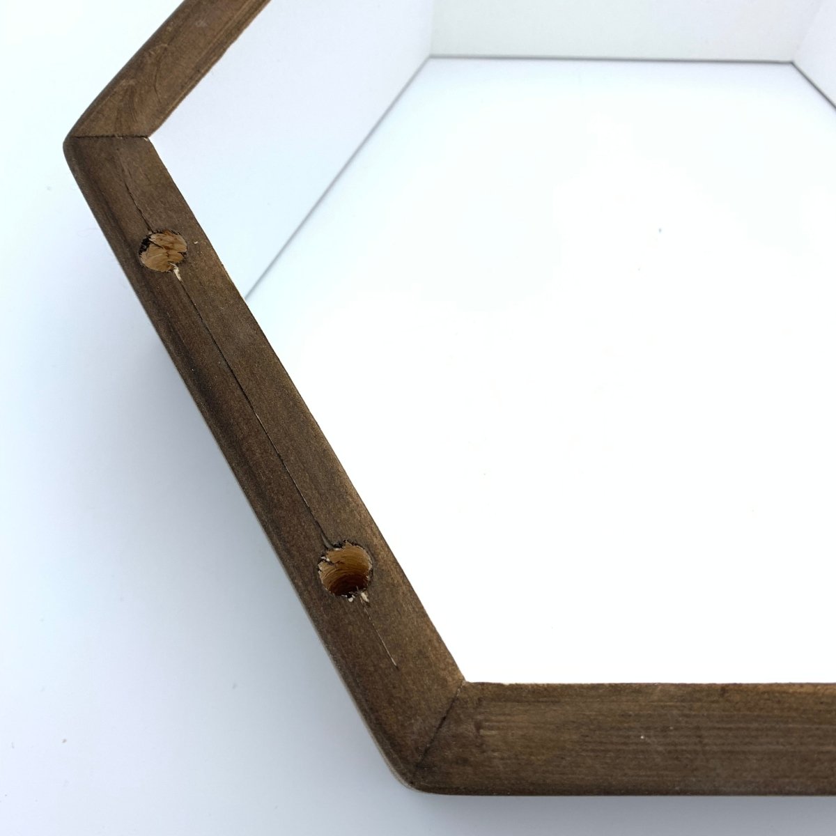 Floating Hexagon Shelf - Walnut & White - Wood Chip Decor