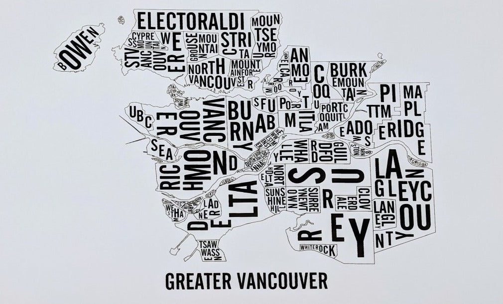 Greater Vancouver Word Map (12" x 18") (Final Sale) - Alexandre Laquerre