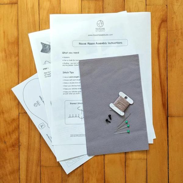 Hand Stitched House Hippo DIY Kit (Final Sale) - Rita Van Tassel Studio