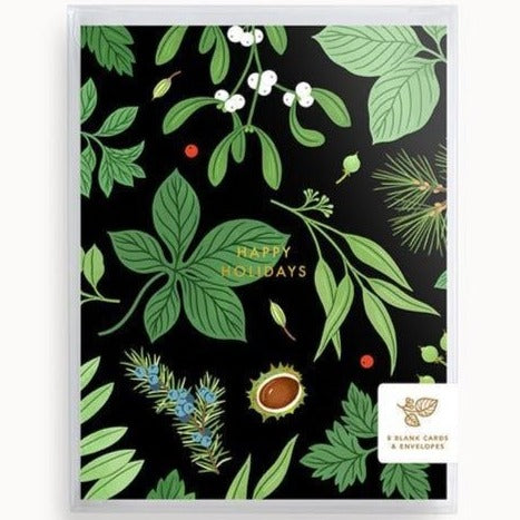 Happy Holidays Greenery Card - Boxed Set of 8 - Linden Paper Co.