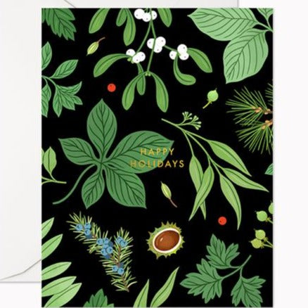 Happy Holidays Greenery Card - Boxed Set of 8 - Linden Paper Co.