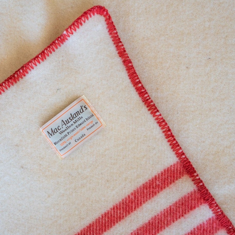 MacAusland Wool Blanket (White with Red Stripes) - MacAusland's Woolen Mills