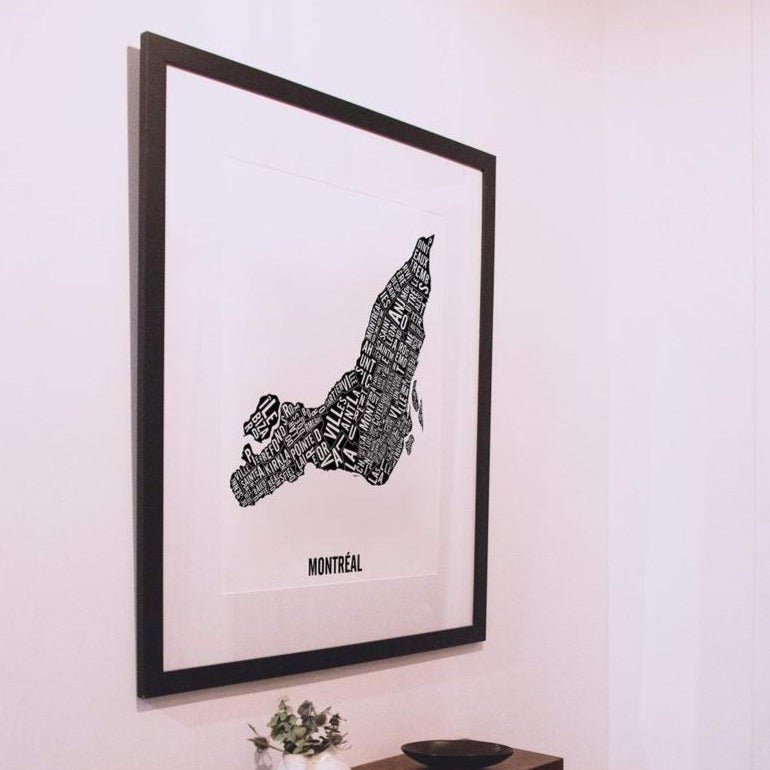 Montreal Inverted Word Map - Black Map w/ White Text (20" x 26") (Final Sale) - Alexandre Laquerre