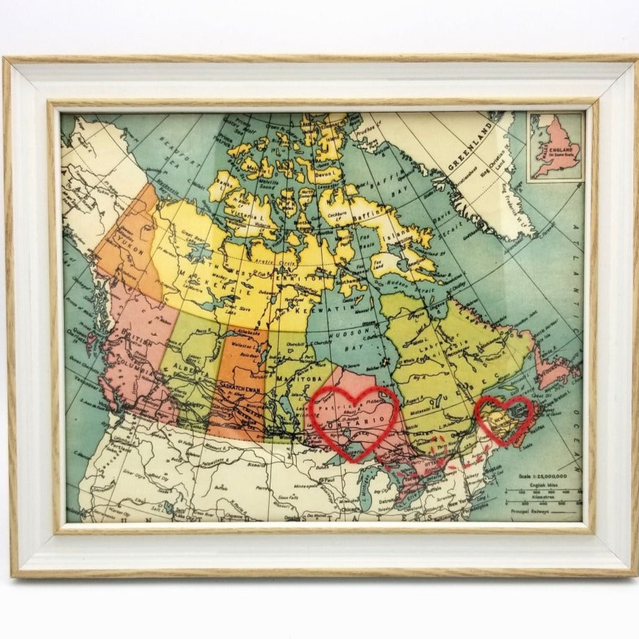 New Brunswick to Ontario Connecting Hearts Map - Sadie & June