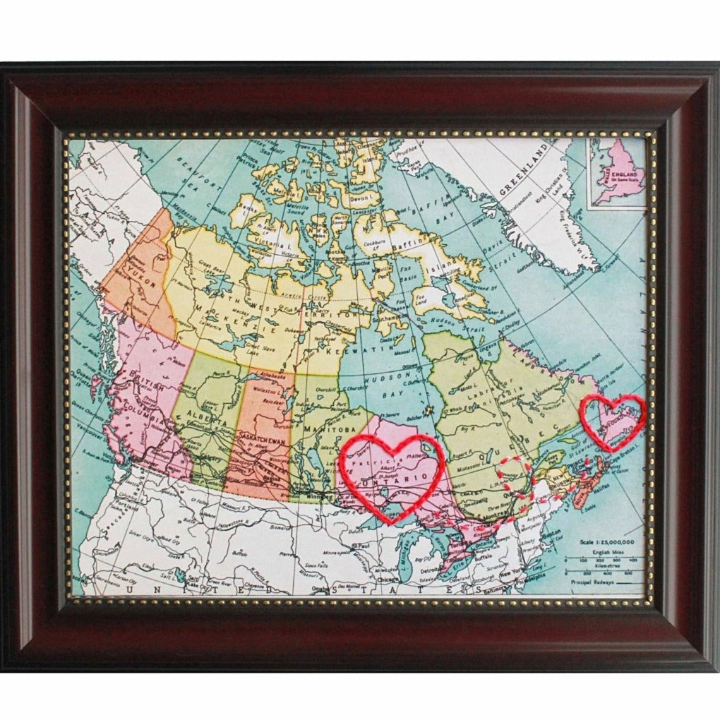 Newfoundland to Ontario Connecting Hearts Map - Sadie & June