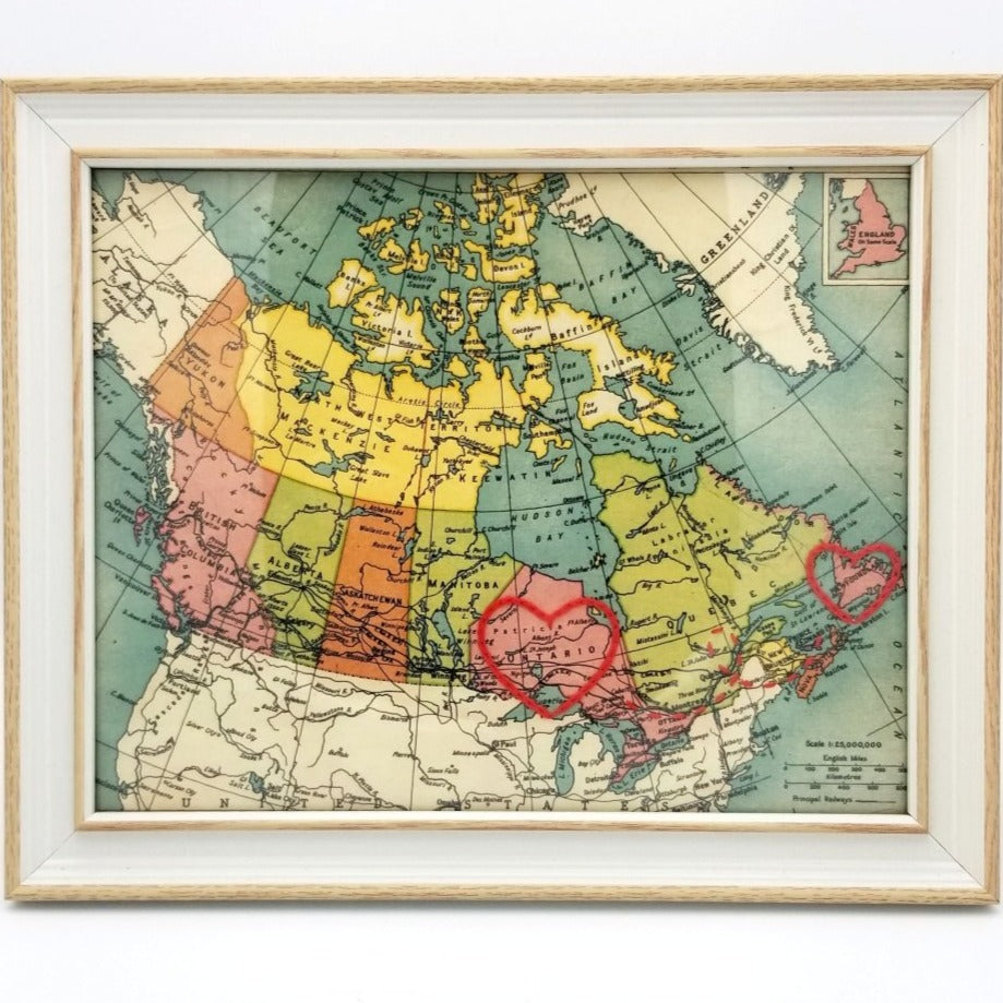 Newfoundland to Ontario Connecting Hearts Map - Sadie & June