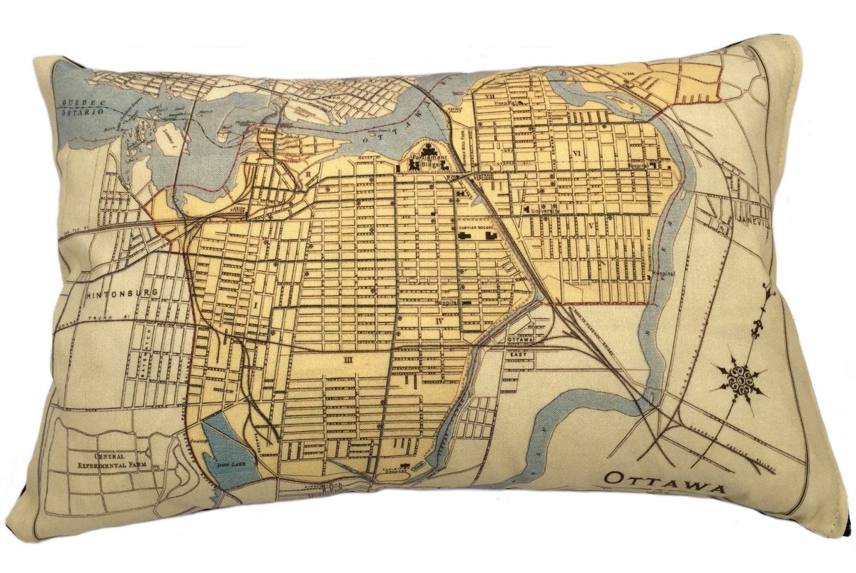 Ottawa Vintage Map Pillow - Vintage Map Co.