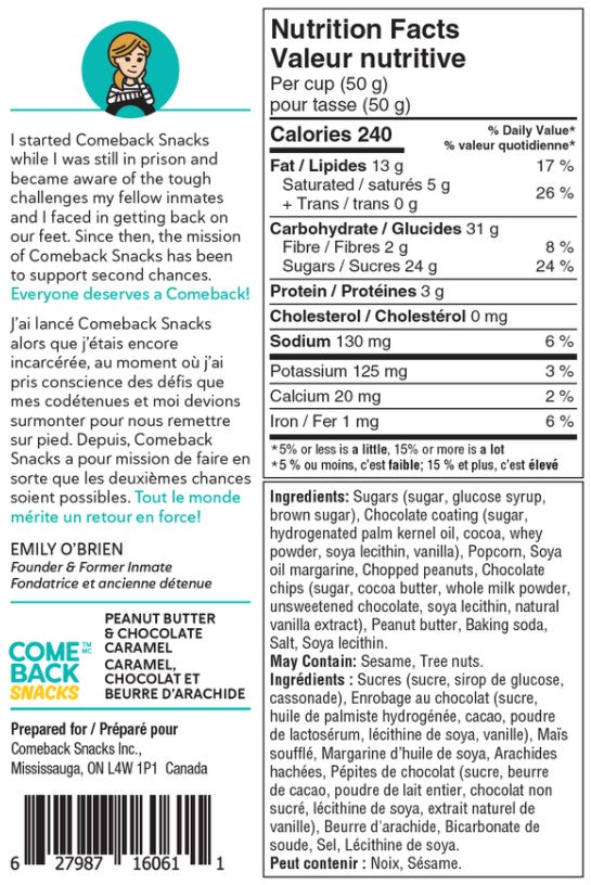 Popcorn - Peanut Butter & Chocolate Caramel - Comeback Snacks