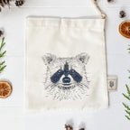 Sac à cordon de serrage pour produits/cadeaux en tissu réutilisable - Raton laveur