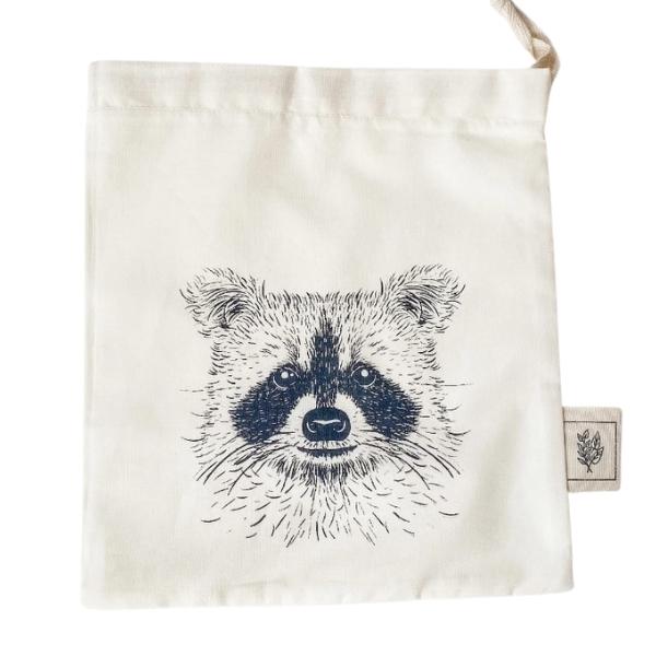 Reusable Fabric Produce/Gift Drawstring Bag - Raccoon