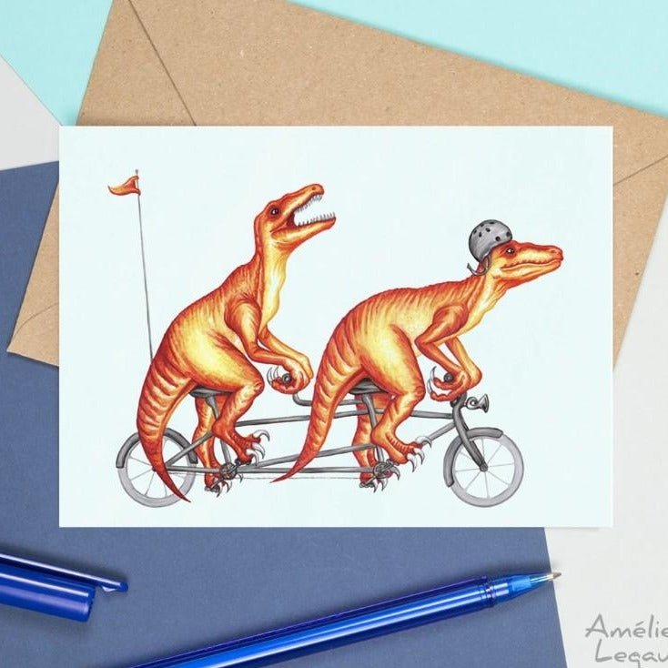 Raptors Riding a Bike Card - Amelie Legault