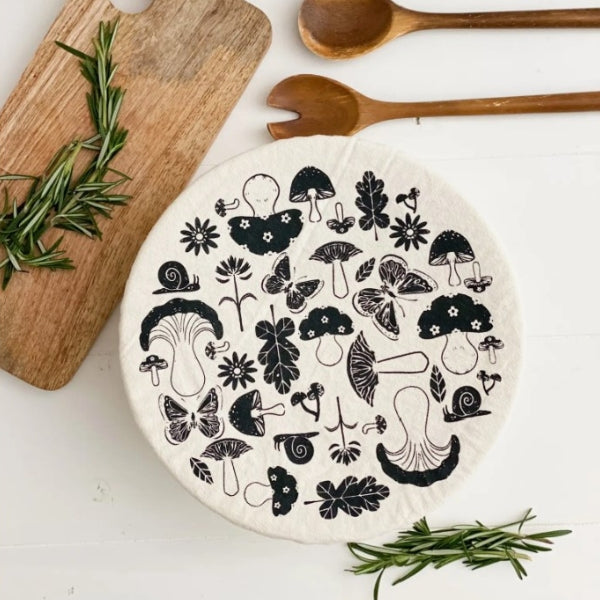 Reusable Waxed Fabric Bowl Cover - Shroom and Bloom (XL)