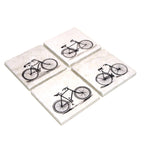 Four coasters with a vintage bike printed on it.